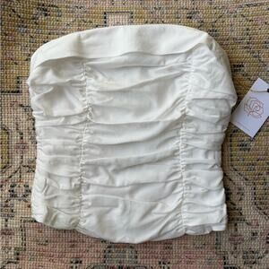 New Backyard Roses Ruched Strapless Crop Tube Top White Women’s Extra Small
